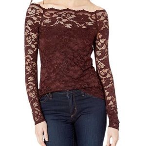 Bailey 44 Maroon Off Shoulder Lace Blouse